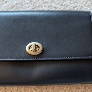 Coach Black Leather Clutch with Gold Hardware